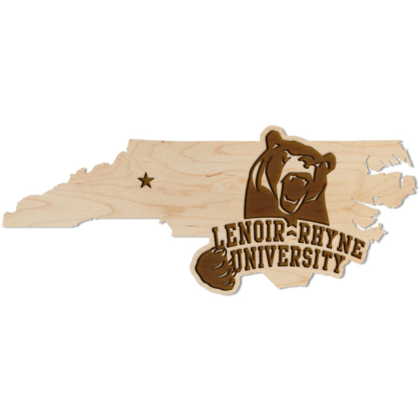 Lenoir-Rhyne University - Wall Hangings - Crafted from Cherry and Maple Wood Wall Hanging LazerEdge Standard Maple Lenoir-Rhyne Bear on State