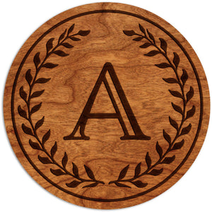 Letter Initial Coasters (First or Last Name) Coaster Shop LazerEdge A Cherry Wood (Darker) 