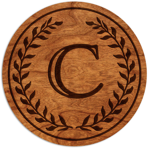 Letter Initial Coasters (First or Last Name) Coaster Shop LazerEdge C Cherry Wood (Darker) 