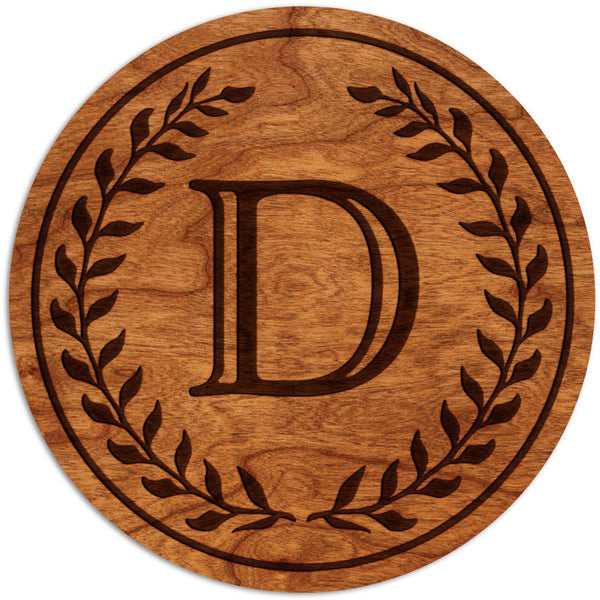 Letter Initial Coasters (First or Last Name) Coaster Shop LazerEdge D Cherry Wood (Darker) 