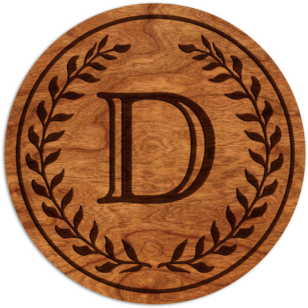 Letter Initial Coasters (First or Last Name) Coaster Shop LazerEdge D Cherry Wood (Darker) 