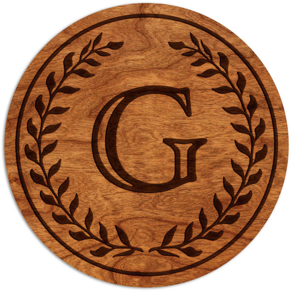 Letter Initial Coasters (First or Last Name) Coaster Shop LazerEdge G Cherry Wood (Darker) 