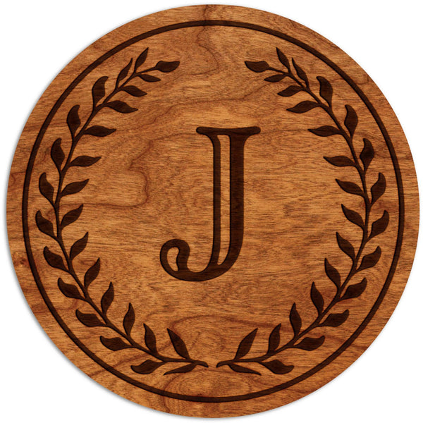 Letter Initial Coasters (First or Last Name) Coaster Shop LazerEdge J Cherry Wood (Darker) 