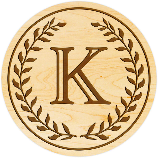 Letter Initial Coasters (First or Last Name) Coaster Shop LazerEdge K Maple Wood (Lighter) 