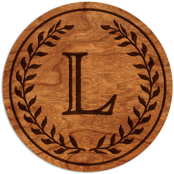 Letter Initial Coasters (First or Last Name) Coaster Shop LazerEdge L Cherry Wood (Darker) 