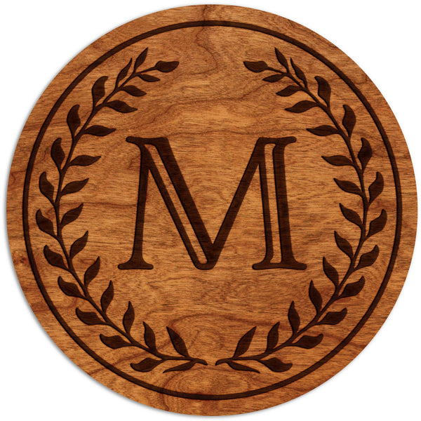 Letter Initial Coasters (First or Last Name) Coaster Shop LazerEdge M Cherry Wood (Darker) 