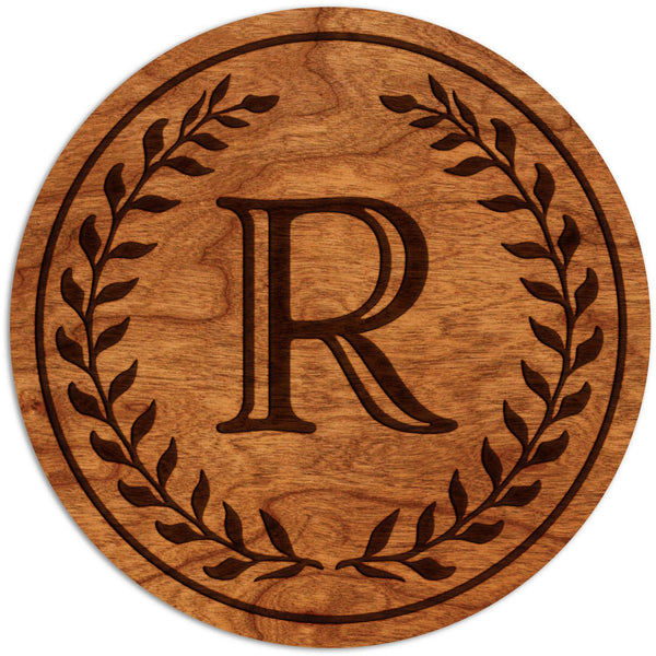 Letter Initial Coasters (First or Last Name) Coaster Shop LazerEdge R Cherry Wood (Darker) 