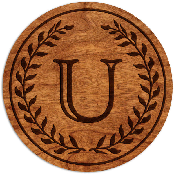 Letter Initial Coasters (First or Last Name) Coaster Shop LazerEdge U Cherry Wood (Darker) 