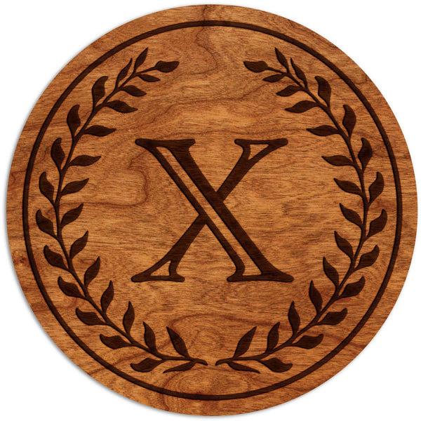 Letter Initial Coasters (First or Last Name) Coaster Shop LazerEdge X Cherry Wood (Darker) 