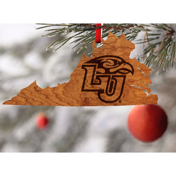 Liberty University - Ornament - State Map with Eagle over "LU" Block Letters Ornament Shop LazerEdge 