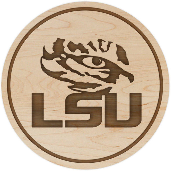 LSU Tigers Coaster Tiger Eye over LSU Coaster LazerEdge Maple 