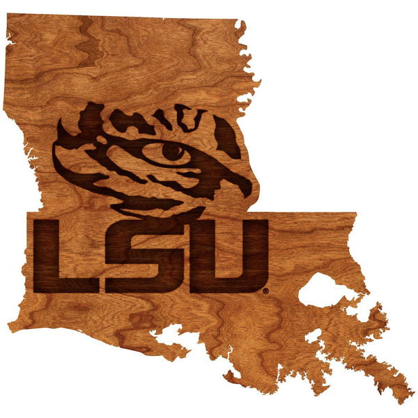 LSU - Wall Hanging - State Map - Tiger Eye over LSU Wall Hanging LazerEdge Standard 