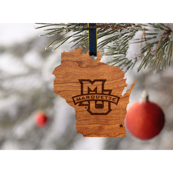 Marquette University - Ornament - State Map with MU Logo Ornament LazerEdge 