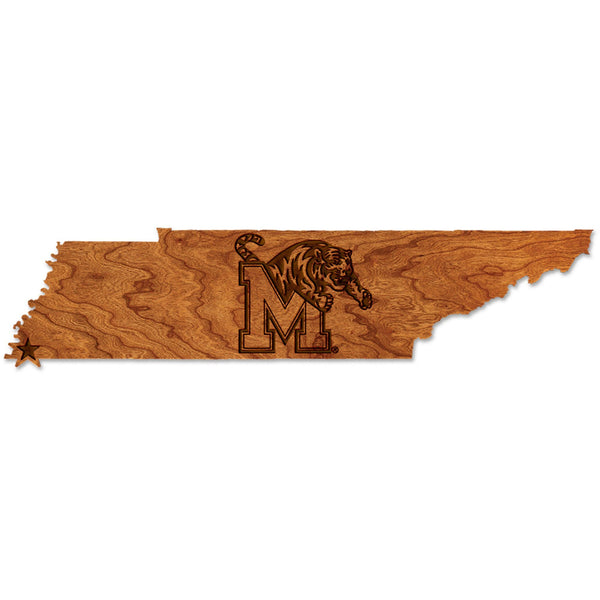 Memphis - Wall Hanging - Crafted from Cherry or Maple Wood Wall Hanging LazerEdge Standard Cherry Memphis Logo on State