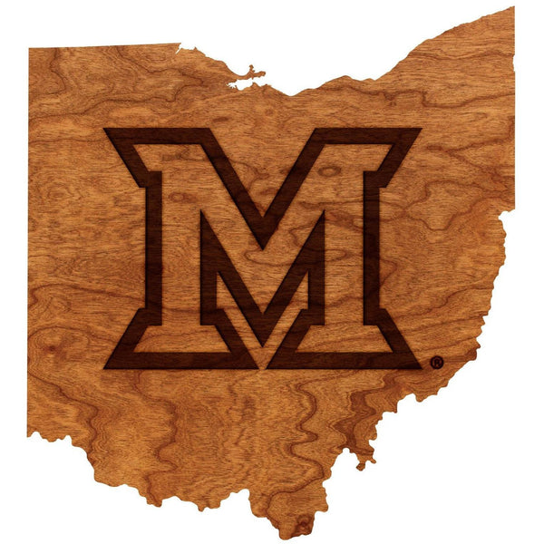 Miami Ohio - Wall Hanging - Crafted from Cherry or Maple Wood Wall Hanging LazerEdge Standard Cherry Logo on State