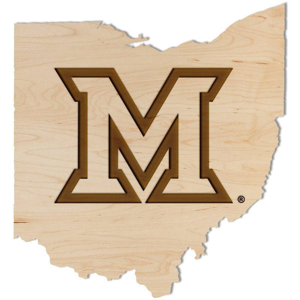 Miami Ohio - Wall Hanging - Crafted from Cherry or Maple Wood Wall Hanging LazerEdge Standard Maple Logo on State