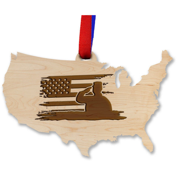 Military Salute with American Flag Ornament Ornament LazerEdge Maple 
