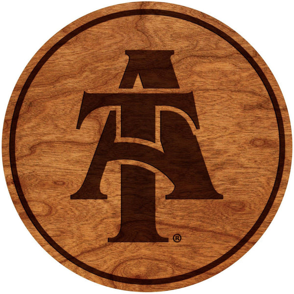 NC A&T Aggies Coaster Interlocked A&T Logo Coaster LazerEdge Cherry 