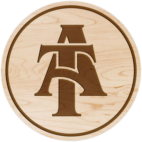 NC A&T Aggies Coaster Interlocked A&T Logo Coaster LazerEdge Maple 