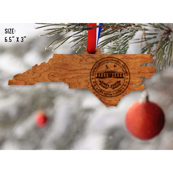 NC Government Ornaments (Multiple Designs Available) Ornament Shop LazerEdge NC General Assembly Seal on State Shape Cherry 