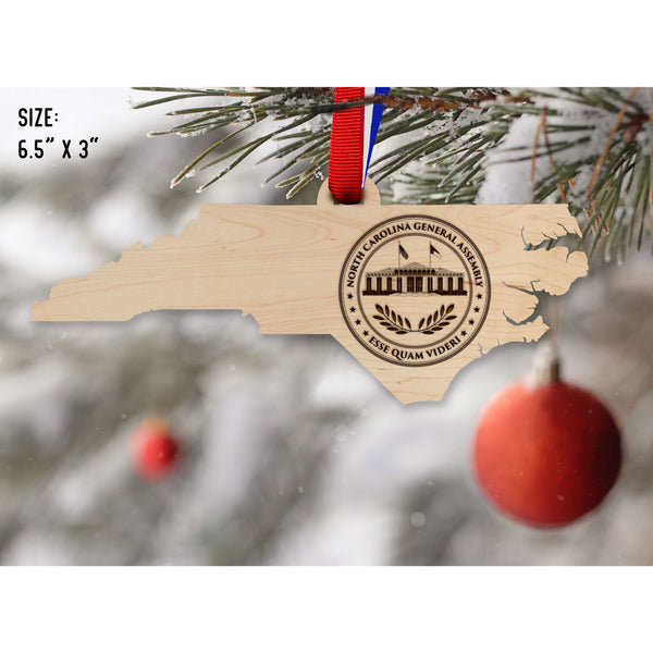 NC Government Ornaments (Multiple Designs Available) Ornament Shop LazerEdge NC General Assembly Seal on State Shape Maple 