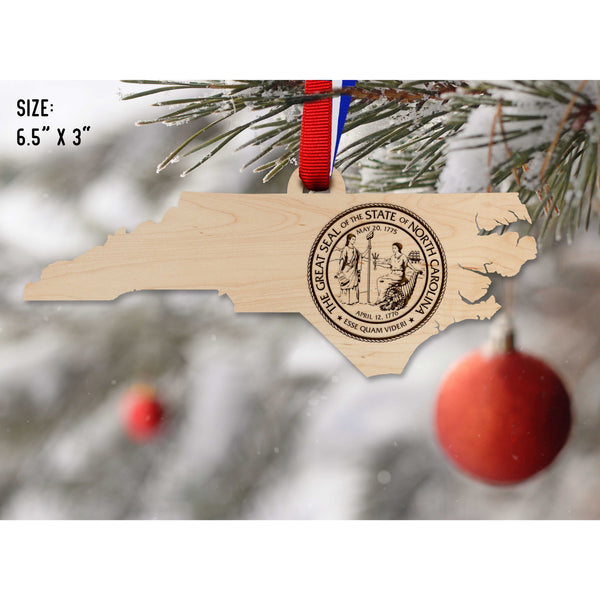 NC Government Ornaments (Multiple Designs Available) Ornament Shop LazerEdge NC State Seal on State Shape Maple 