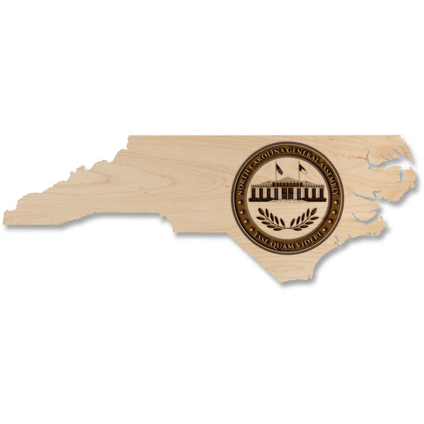 NC Government Wall Hanging (Multiple Designs Available) Wall Hanging Shop LazerEdge NC General Assembly Seal on State Shape Maple Standard