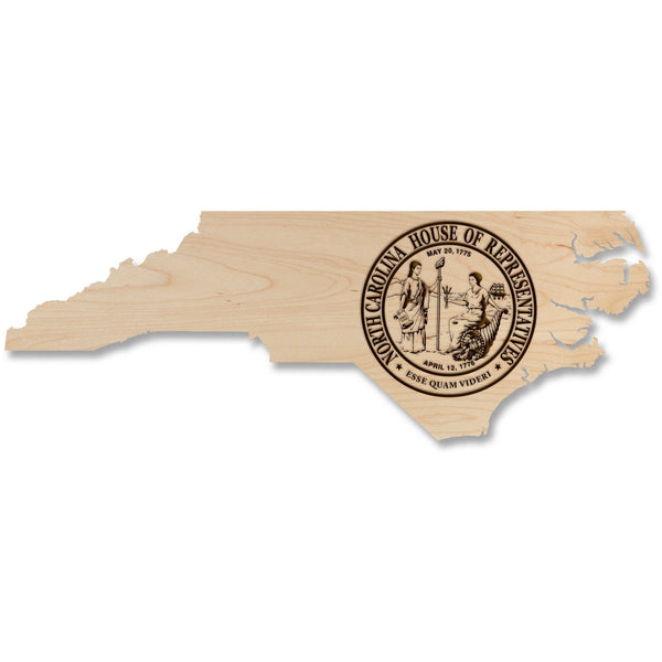 NC Government Wall Hanging (Multiple Designs Available) Wall Hanging Shop LazerEdge NC House of Representatives Seal on State Shape Maple Standard