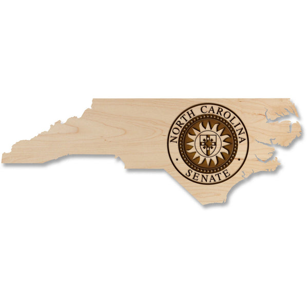 NC Government Wall Hanging (Multiple Designs Available) Wall Hanging Shop LazerEdge NC Senate Seal on State Shape Maple Standard