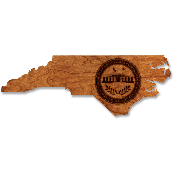 NC Government Wall Hanging (Multiple Designs Available) Wall Hanging Shop LazerEdge NC General Assembly Seal on State Shape Cherry Standard