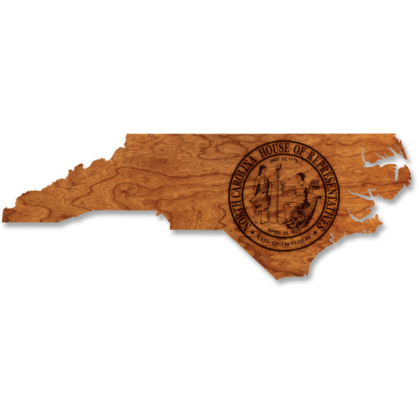 NC Government Wall Hanging (Multiple Designs Available) Wall Hanging Shop LazerEdge NC House of Representatives Seal on State Shape Cherry Standard