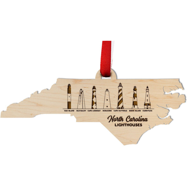 NC Lighthouse Skyline Ornament - Crafted from Cherry or Maple Ornament LazerEdge Maple 