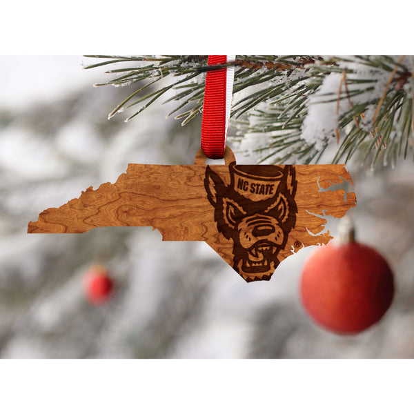 NC State - Ornament - Tuffy Head State Map Ornament LazerEdge 