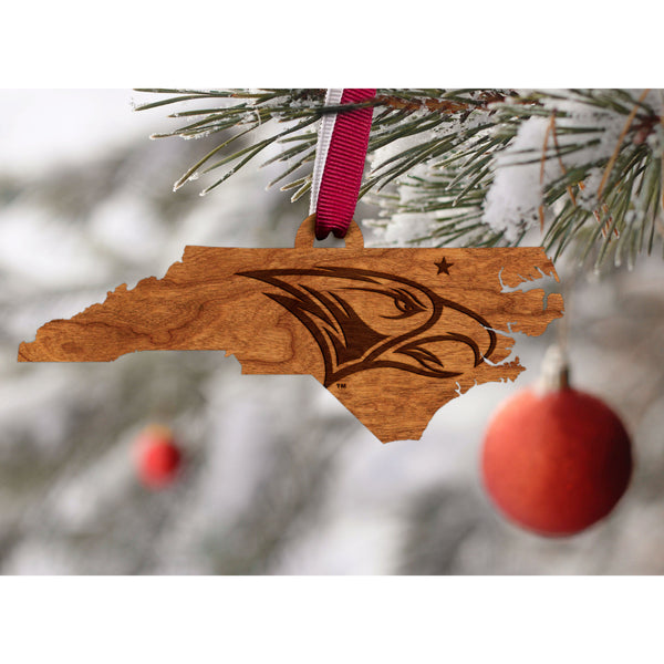 NCCU - Ornament - State Map with Eagle Head Logo Ornament Shop LazerEdge 