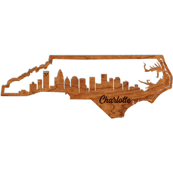 North Carolina City Wall Hanging (Various Cities Available) Wall Hanging LazerEdge Charlotte Large Cherry
