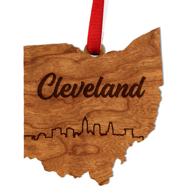 Ohio Skyline Ornament, Crafted from Cherry or Maple Wood Ornament LazerEdge Cleveland Cherry 
