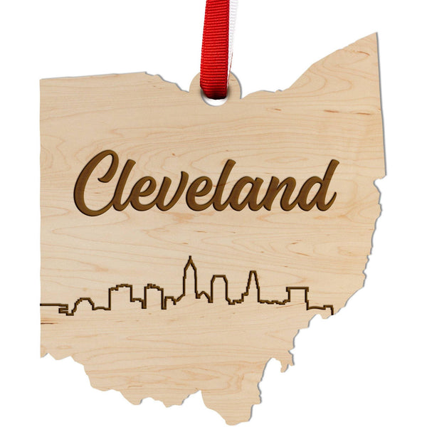 Ohio Skyline Ornament, Crafted from Cherry or Maple Wood Ornament LazerEdge Cleveland Maple 
