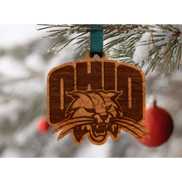 Ohio University - Ornament - Logo Cutout - Ohio with Cat Ornament LazerEdge 