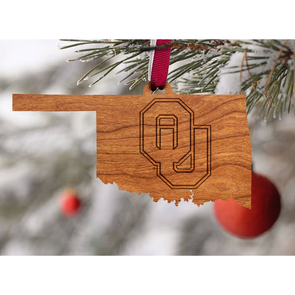 Oklahoma - Ornament - State Map with "OU" Block Letters - by LazerEdge Ornament LazerEdge 