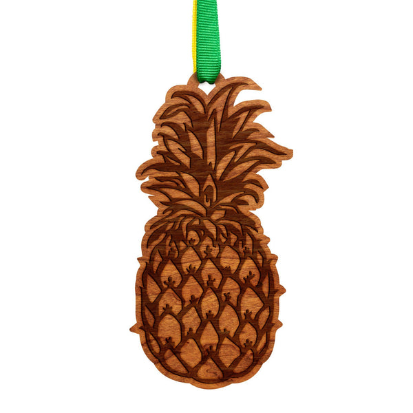 Ornament - Pineapple Cutout - Cherry - Green and Yellow Ribbon Ornament LazerEdge 