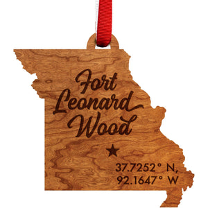 Ornament - State Map with Fort Leonard Wood MO - Star and Coordinates Ornament LazerEdge 