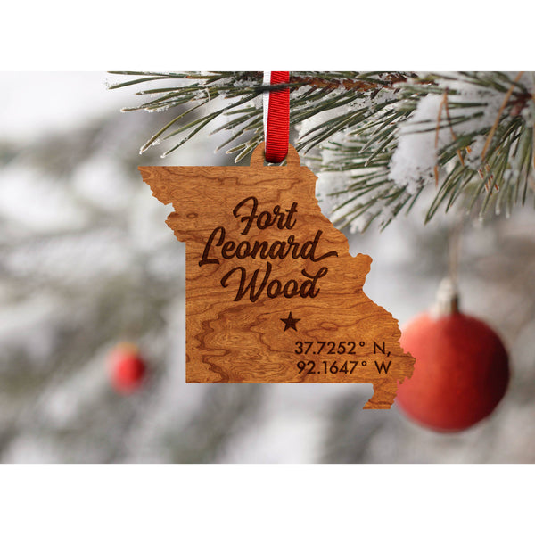 Ornament - State Map with Fort Leonard Wood MO - Star and Coordinates Ornament LazerEdge 