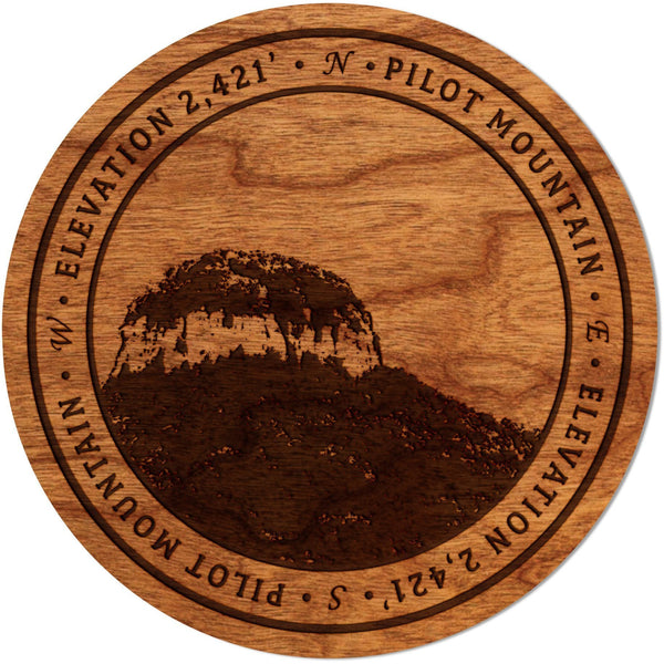 Pilot Mountain, NC Coaster - Crafted from Cherry or Maple Wood Coaster LazerEdge Cherry 