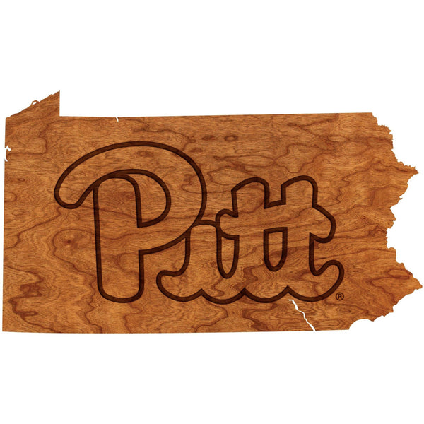 Pittsburgh - Wall Hanging - Crafted from Cherry or Maple Wood Wall Hanging LazerEdge Standard Cherry Pitt Logo on State