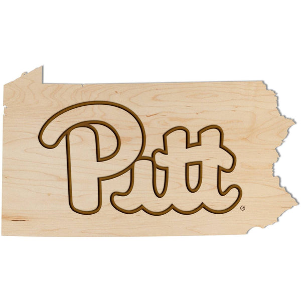 Pittsburgh - Wall Hanging - Crafted from Cherry or Maple Wood Wall Hanging LazerEdge Standard Maple Pitt Logo on State