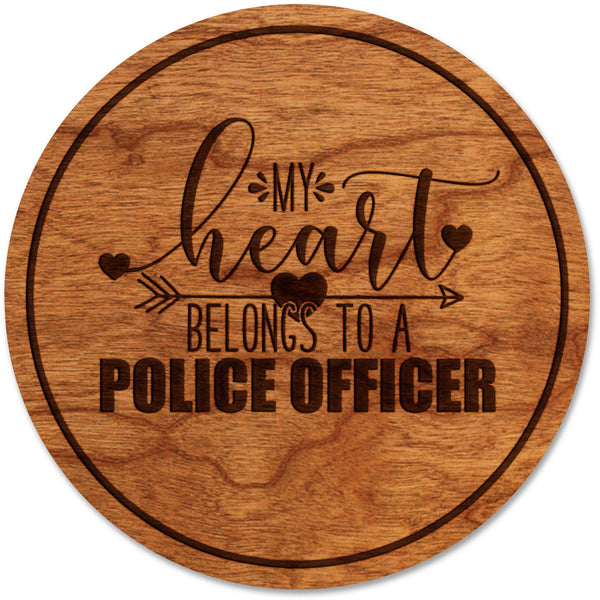 Police Coasters Shop LazerEdge Cherry My Heart Belongs to a Police Officer 