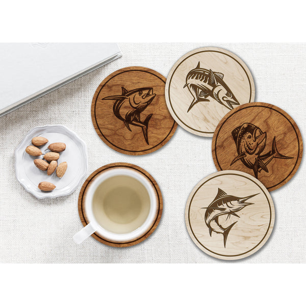 Salt Water Fish Coaster - Crafted from Cherry or Maple Wood Coaster LazerEdge 