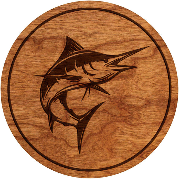 Salt Water Fish Coaster - Crafted from Cherry or Maple Wood Coaster LazerEdge Cherry Marlin 