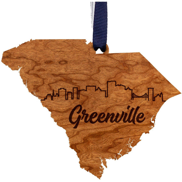 SC City Skyline Ornament (Available in Various SC Cities) Ornament LazerEdge Greenville Cherry 