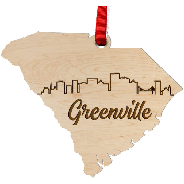 SC City Skyline Ornament (Available in Various SC Cities) Ornament LazerEdge Greenville Maple 